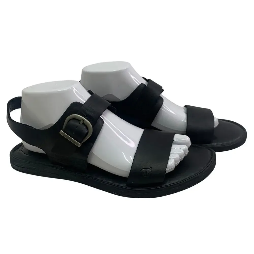Born Womens Sz 9 Selway Black Sandals Silver Buckle Double Slingback Cushion